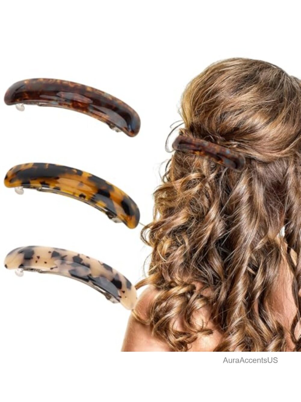 French Hair Clips for Women Tortoise Shell Acrylic Barrettes Strong Hold 3 PCS